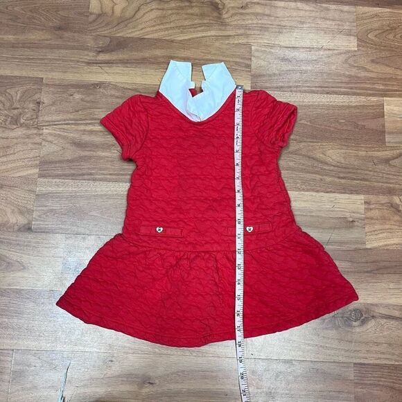 Janie and Jack Kids Red White Collar Short Sleeve quilted heart Dress Size 3 - Picture 8 of 9